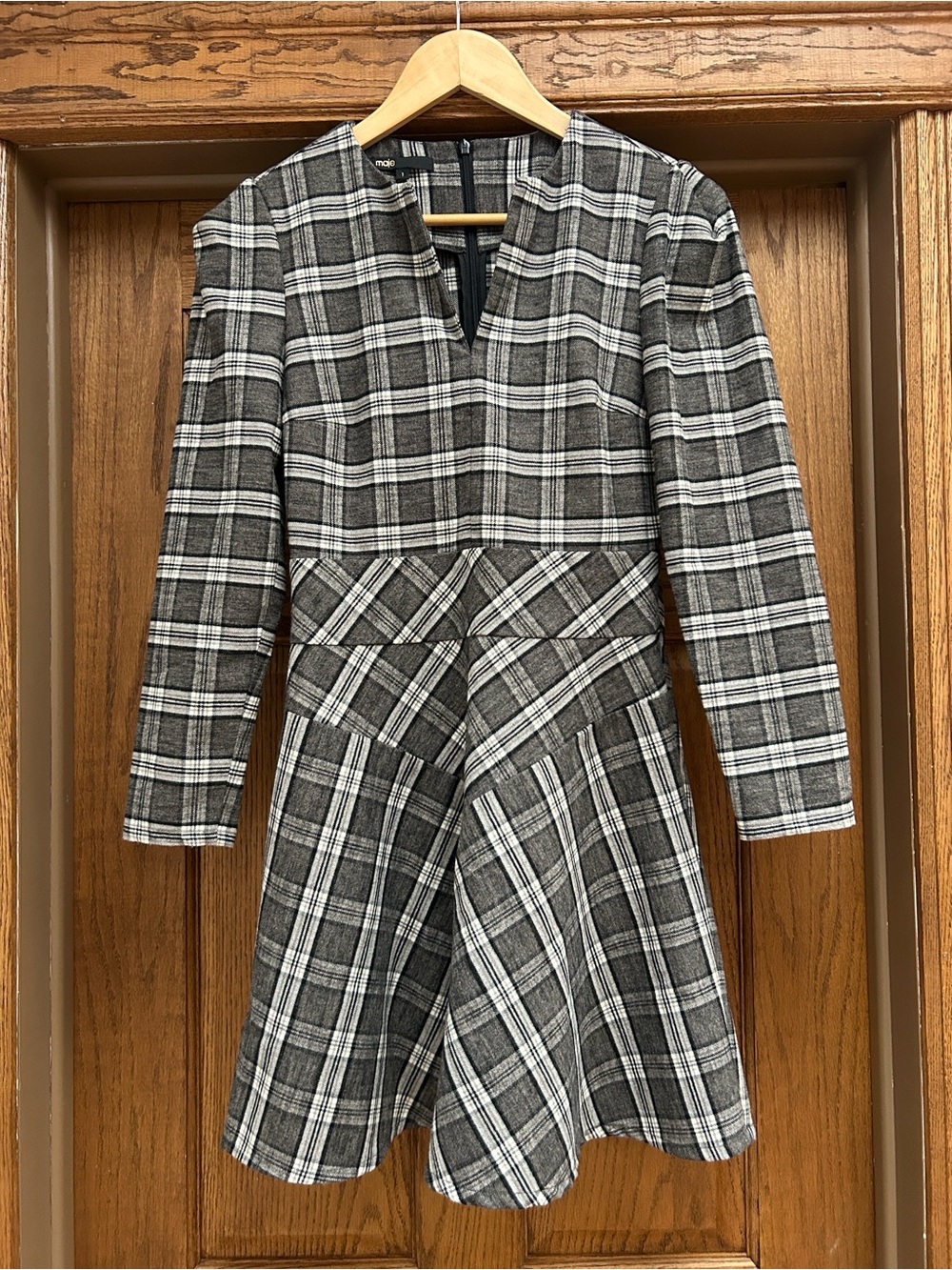 Maje Gray Plaid Long-Sleeve Dress